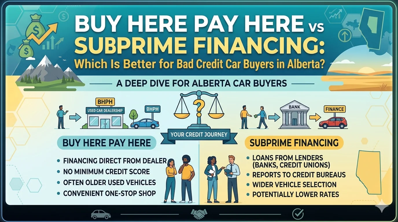 Buy Here Pay Here vs Subprime Financing: Which Is Better for Bad Credit Car Buyers in Alberta?